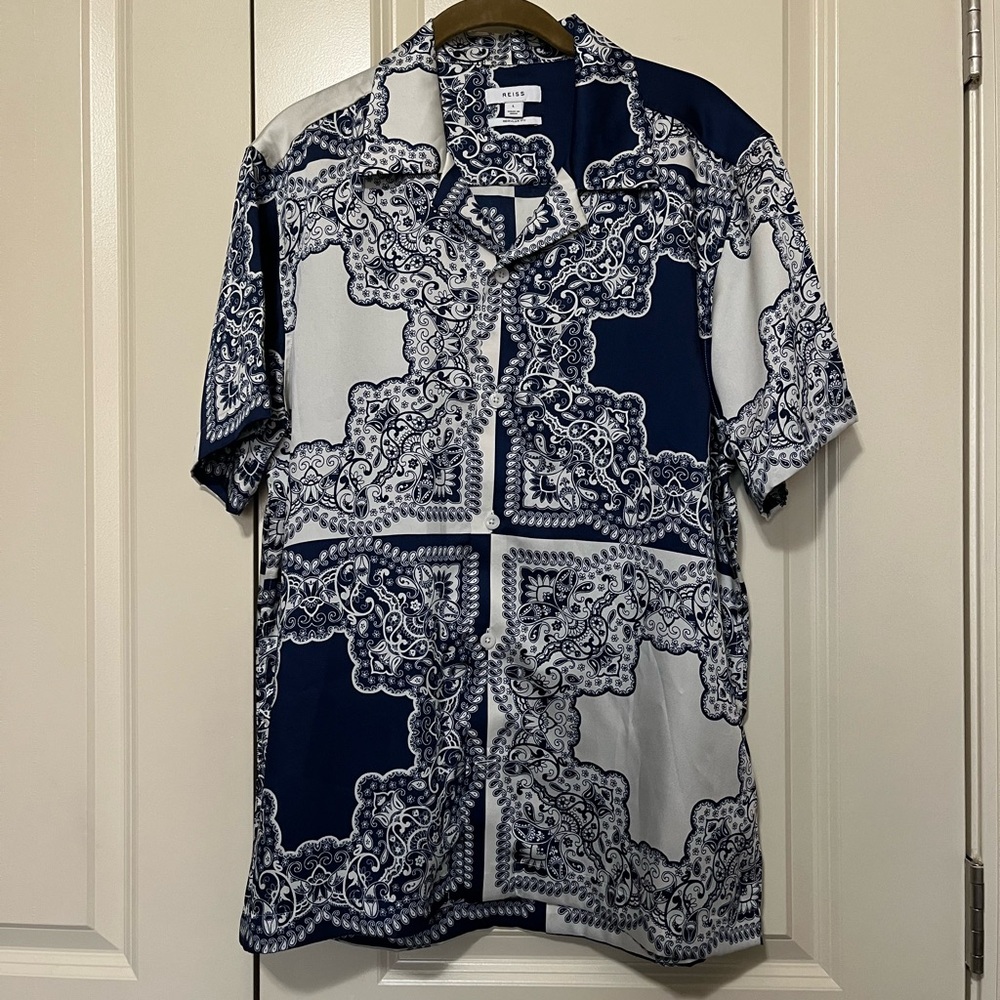 Reiss Blue and White Paisley Men's Shirt